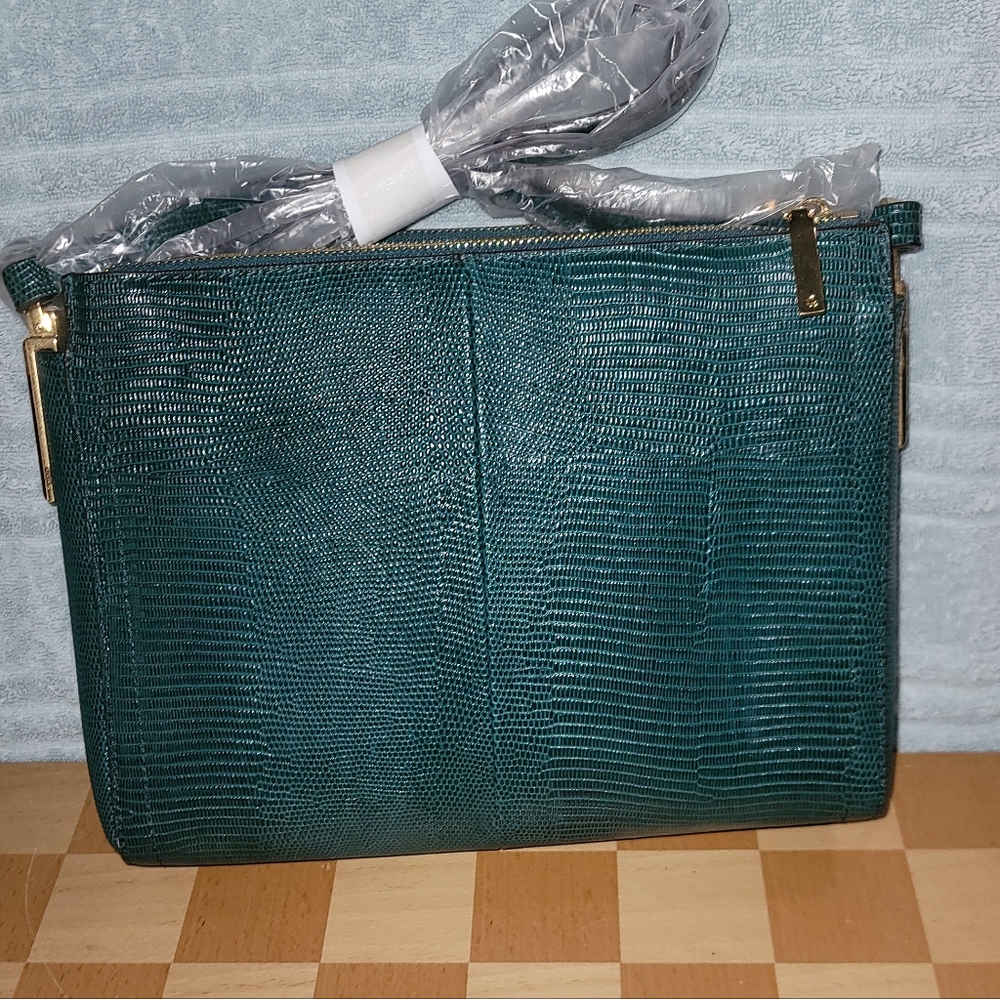 Green Textured Crossbody Bag with Gold Hardware